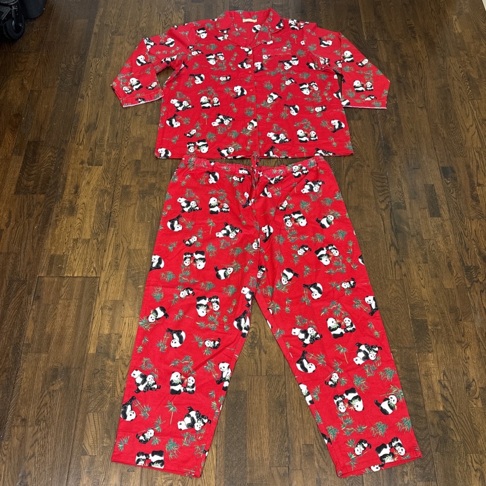 La Cera Womens 3X 2 Piece Pajama Set Red Panda Bears Bamboo Plus Size